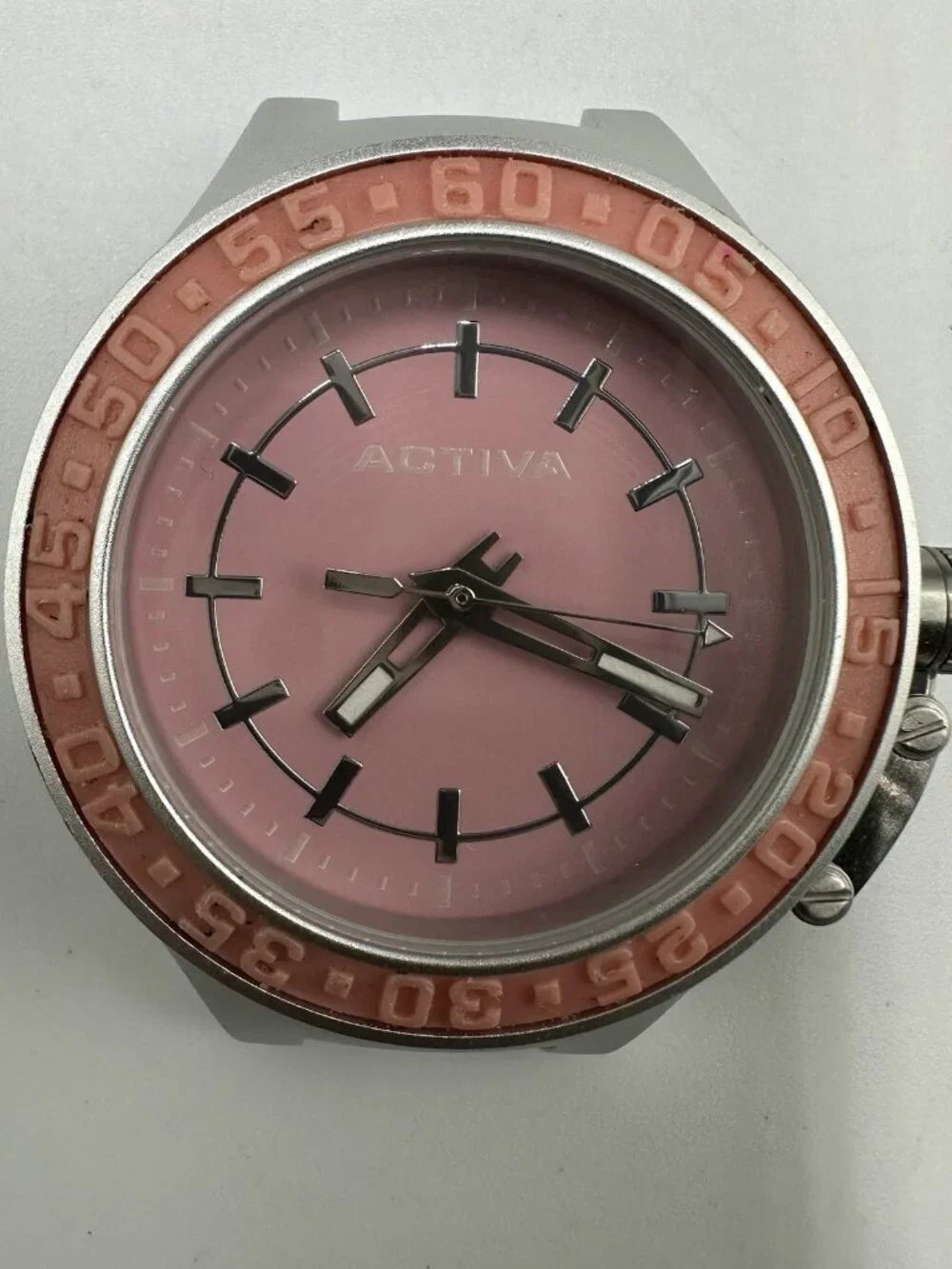 3/$30 Activa Watch No Band Women Silver Tone Pink 40MM Screwdown Crown